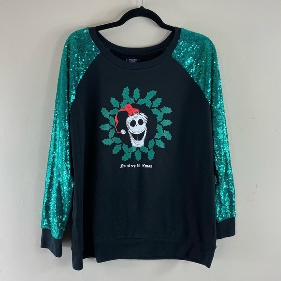Disney Women’s Nightmare Before Christmas Green Sequin Sleeve Shirt Size‎ 2XL - Picture 2 of 8